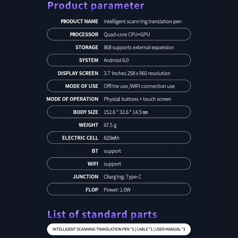 S65pro Reader Device Dictionary Translation Pen Scan Text Scanning Reading Translator WiFi/BT Connection Online Photo Translate