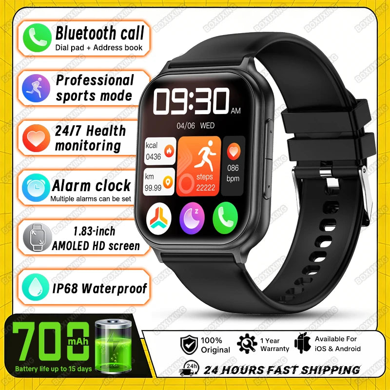 2026 New Smartwatches Men Women Sports Fitness Tracker IP68 Waterproof Built-in 24H Heart Rate 700 mAh Battery Call Smart Watch