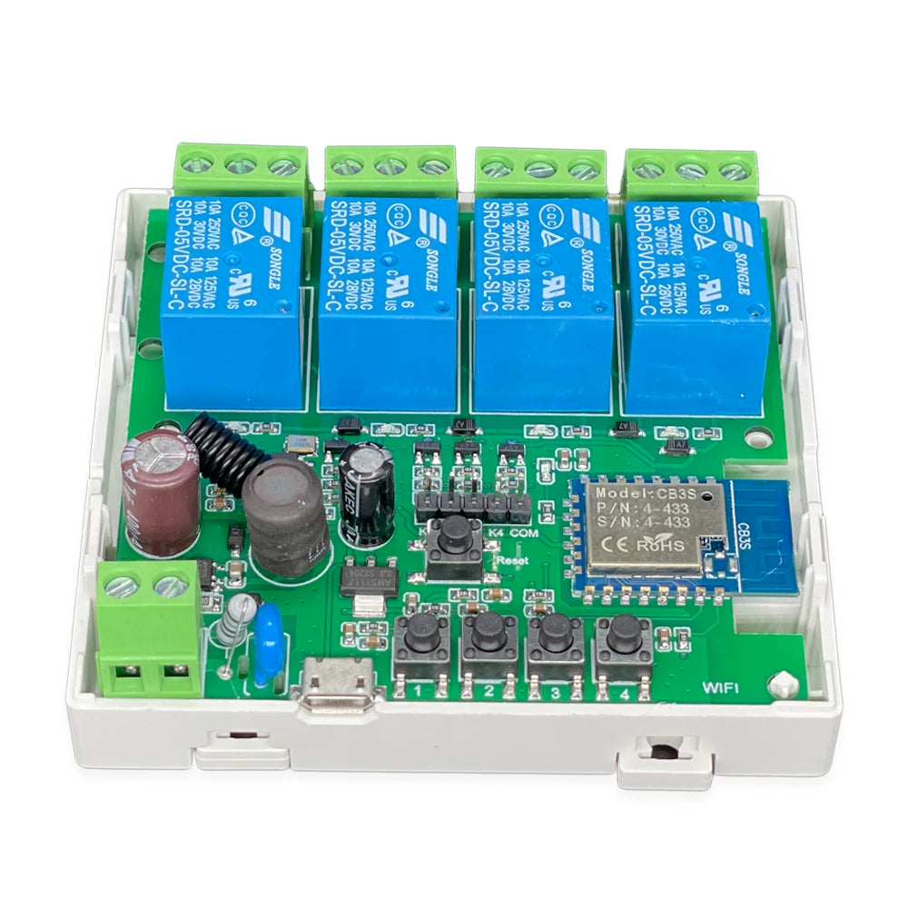 Tuya 4 Channel Smart WiFi 85-250V Switch, APP RF433 Remote Control ,Bluetooth, Inching ,Self-lock ,Inter-lock,Works with Alexa