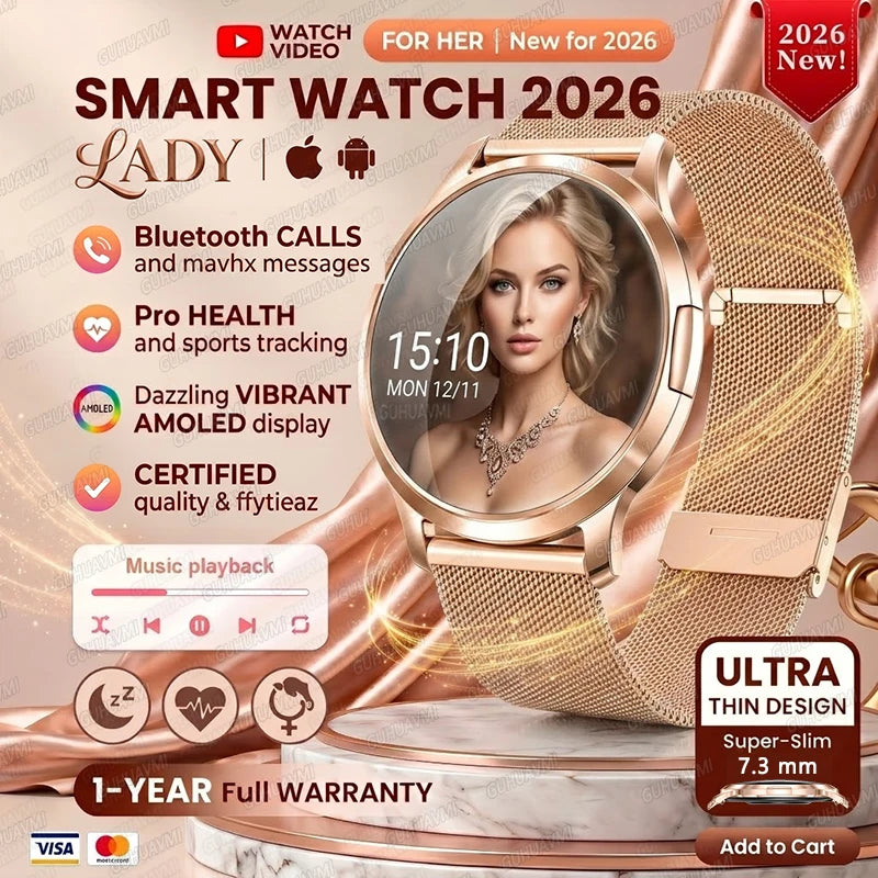 2026 New Smart Watch For Women 1.32" AMOLED Display Answer Make Call Message Health Sport Watch Ladies' Gift Music Digital Clock