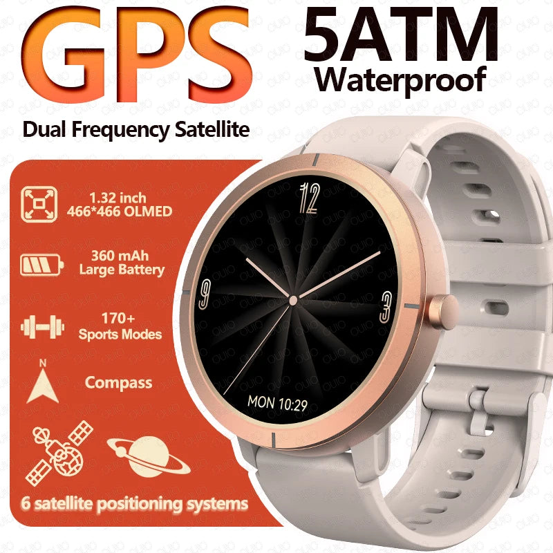 2026 GPS Smart Watch AMOLED 1.32 HD BT Call 5ATM Waterproof 170 Sport Modes 360mAh Large Battery Replaceable Strap Smart Watch