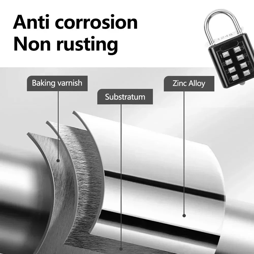 8 Digit Padlock Outdoor Waterproof Combination Zinc Alloy Travel Luggage Lock with Key for Suitcase Backpack Anti-Theft