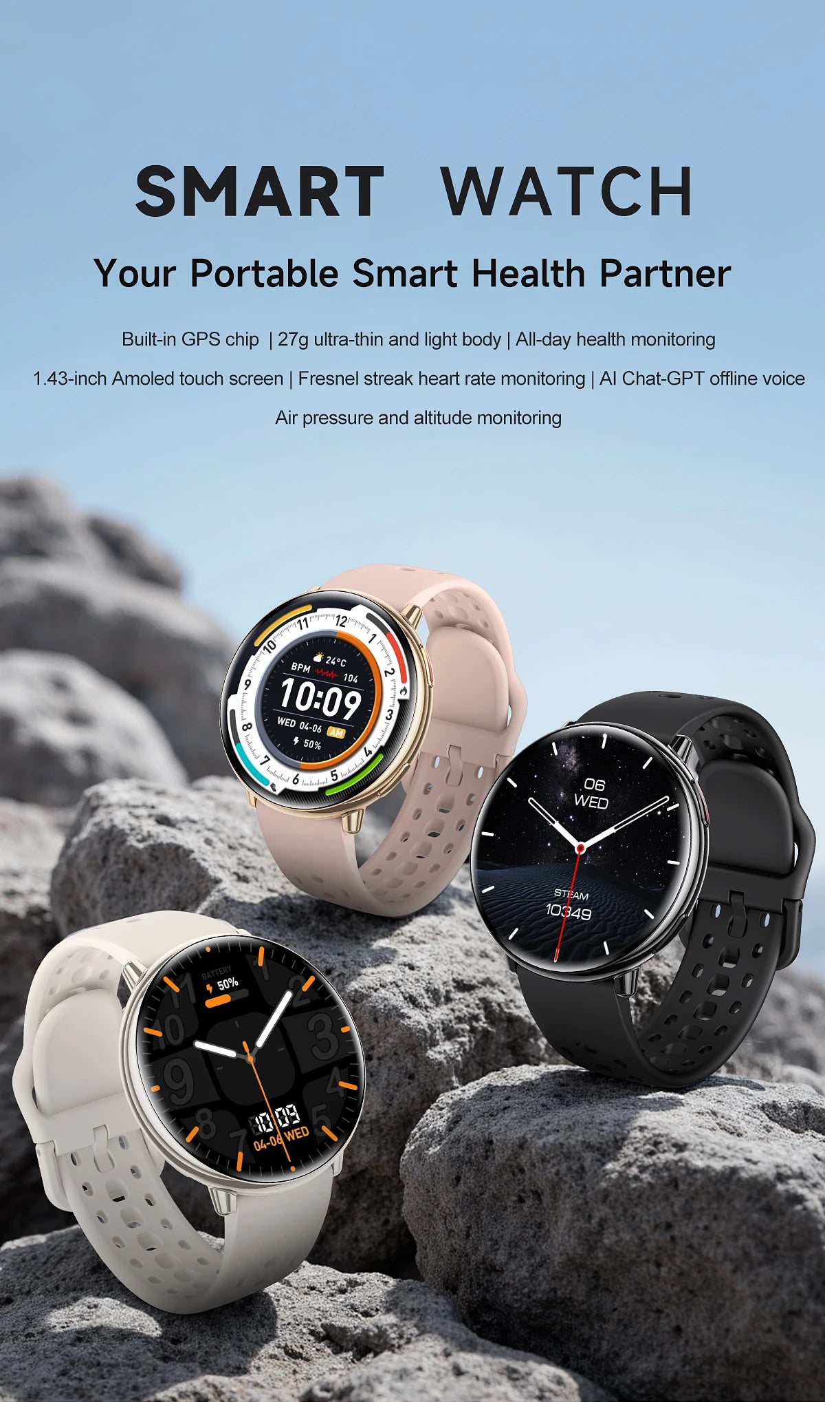 2026New Active 2 Smart Watch Built-in GPS for Women Men IP68 Waterproof Sports Watches Heart Rate Monitor Ultra-Thin Smartwatch