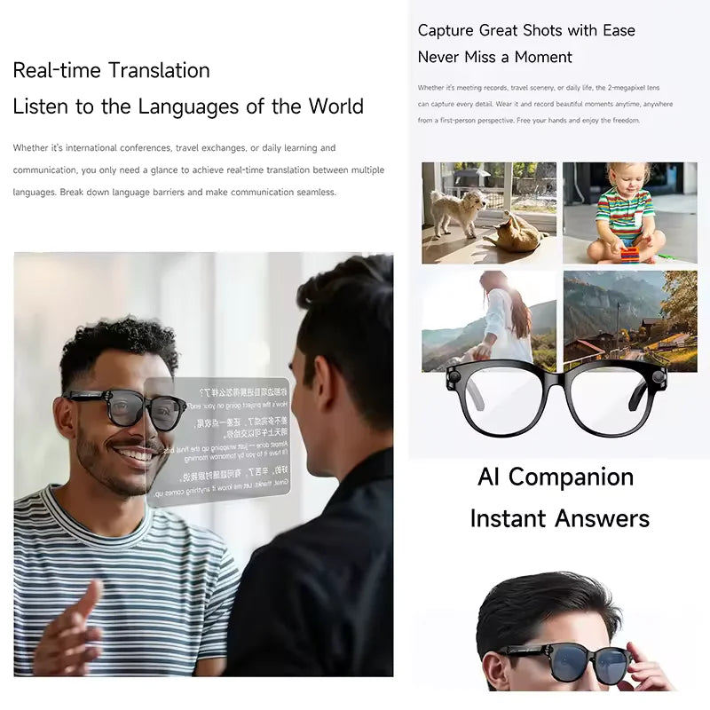 M89-S AI Smart Glasses Equipped with High-Definition 1080P Camera Translation AI Voice Assistant Music Playback and LED Lighting