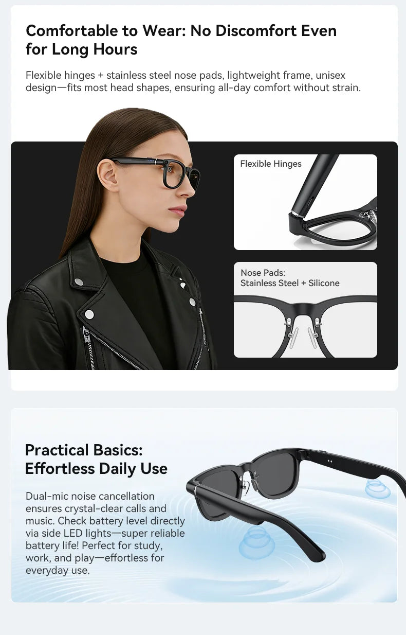 AI Smart Audio image Glasses, 3600mAh Charging Case, Hands-Free Call, Open-Ear Headphones, for Driving, Running, Daily Use