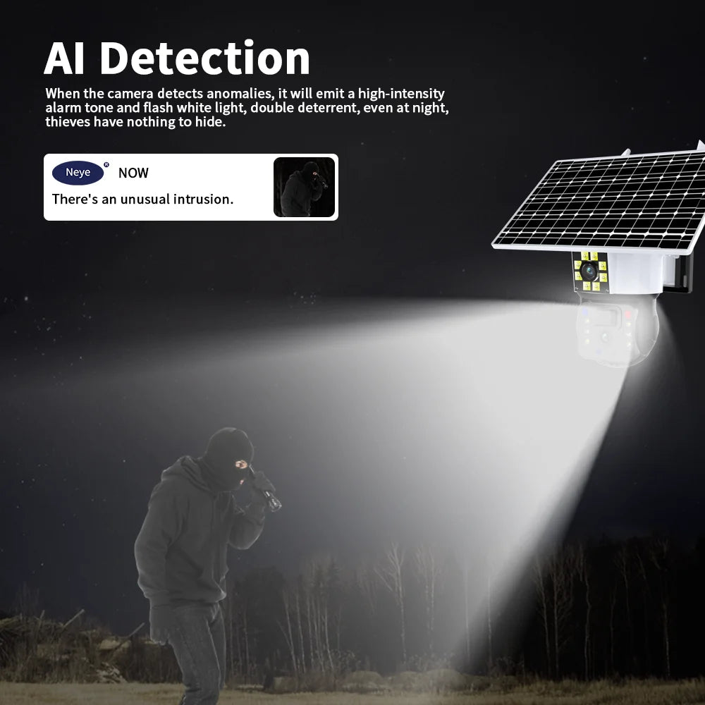 8MP 4K WiFi Solar Camera Outdoor Dual Lens Dual Screen Gimbal IP Camera With Solar Panel Rechargeable AI Motion Detection