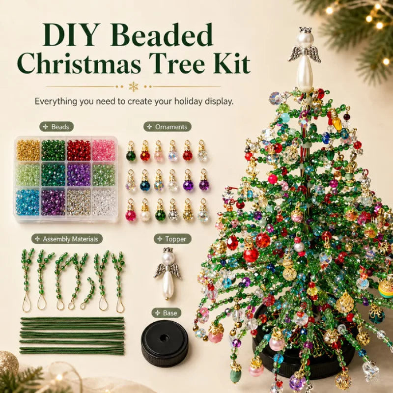 DIY Beaded Christmas Tree Kit, Crystal Bead Holiday Craft Set | DIY Beaded Christmas Tree Kit with Crystal Beads and Ornaments