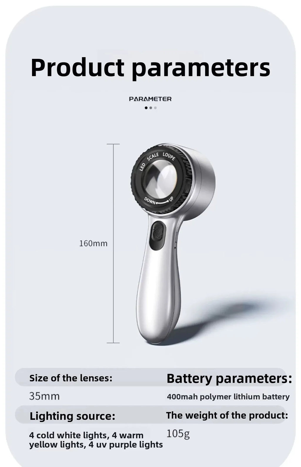 Magnifying Glass Rechargeable with UV Light High-definition High Magnification with Scale for Identifying Jewelry and Stamps