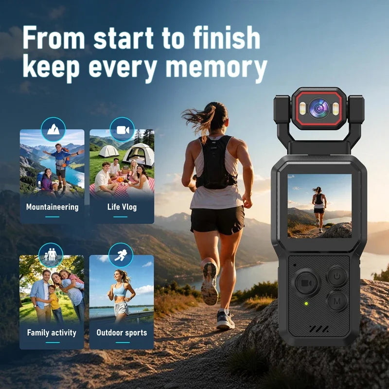 Lenovo 2026 New 1080P HD Action Camera with Screen Wi-Fi Rotating Lens Night Shooting Flash Portable Handheld Vlog Recorder