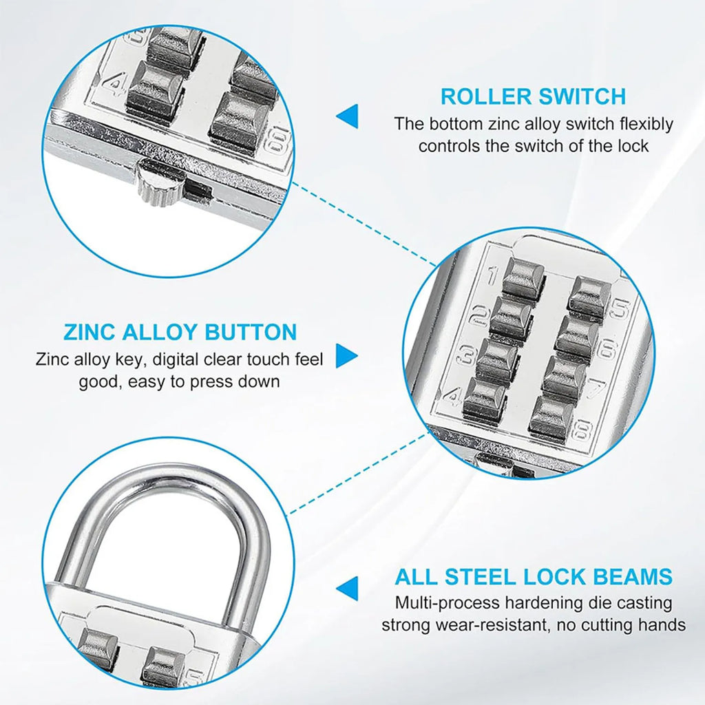 8 Digit Padlock Outdoor Waterproof Combination Zinc Alloy Travel Luggage Lock with Key for Suitcase Backpack Anti-Theft