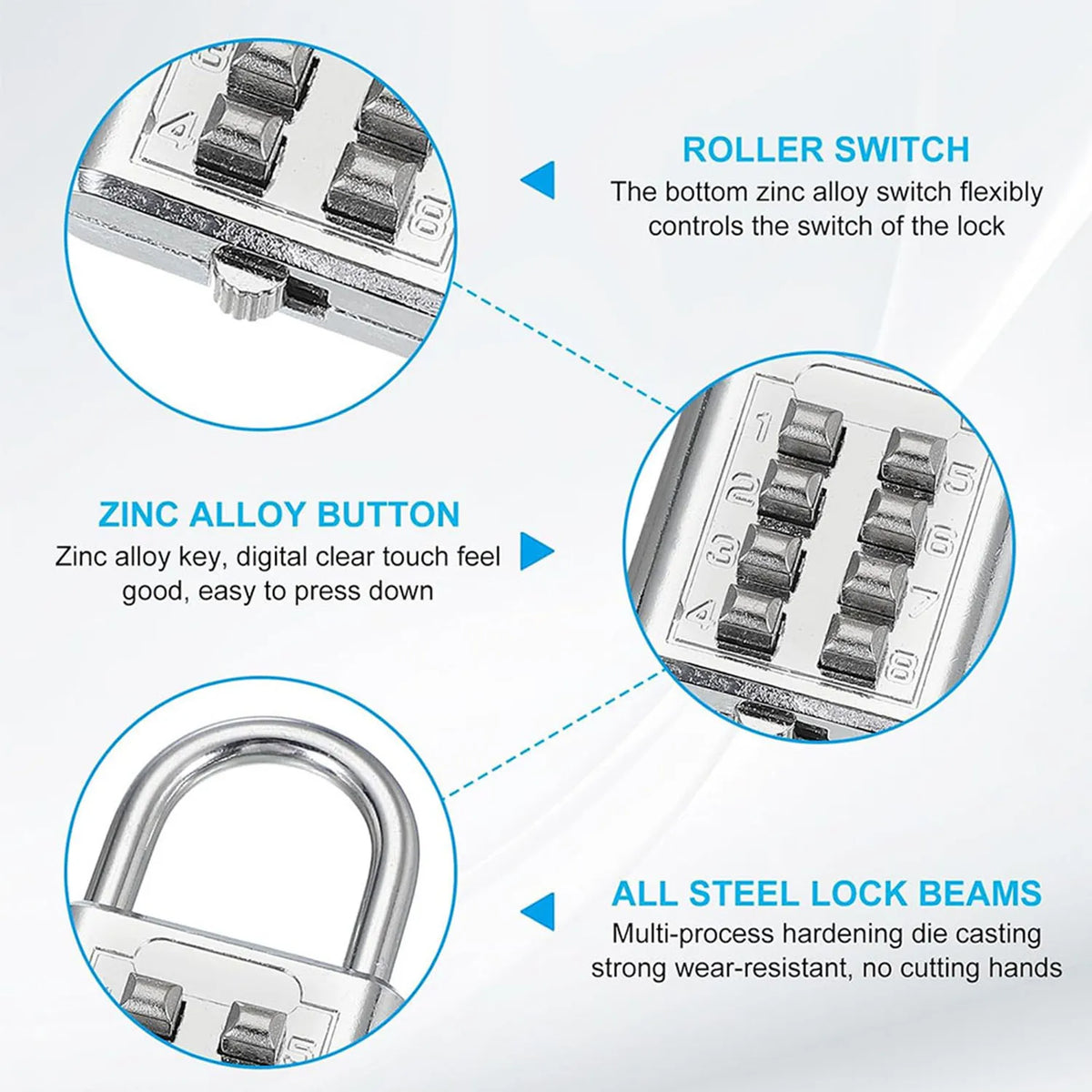 8 Digit Padlock Outdoor Waterproof Combination Zinc Alloy Travel Luggage Lock with Key for Suitcase Backpack Anti-Theft