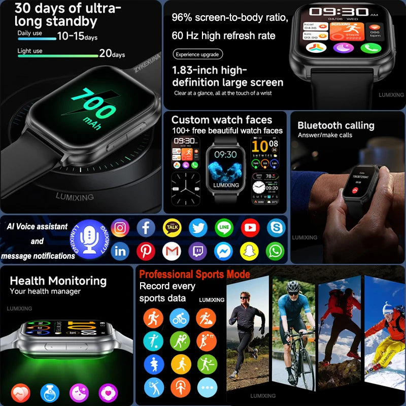 2026 New Smartwatches Men Women Sports Fitness Tracker IP68 Waterproof Built-in 24H Heart Rate 700 mAh Battery Call Smart Watch