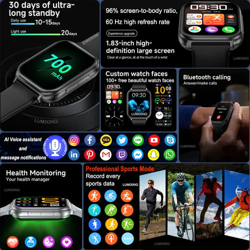 2026 New Smartwatches Men Women Sports Fitness Tracker IP68 Waterproof Built-in 24H Heart Rate 700 mAh Battery Call Smart Watch