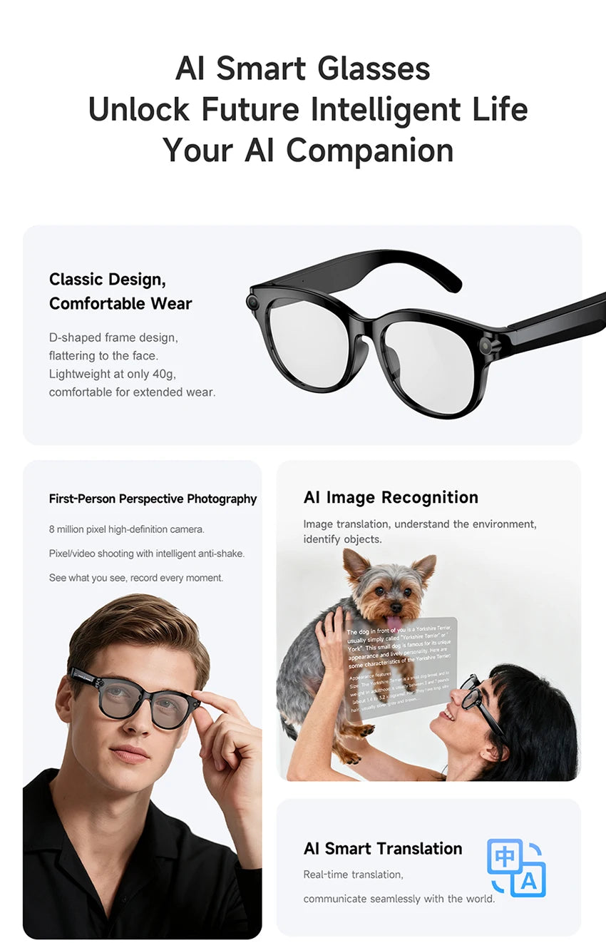 M89-S AI Smart Glasses Equipped with High-Definition 1080P Camera Translation AI Voice Assistant Music Playback and LED Lighting
