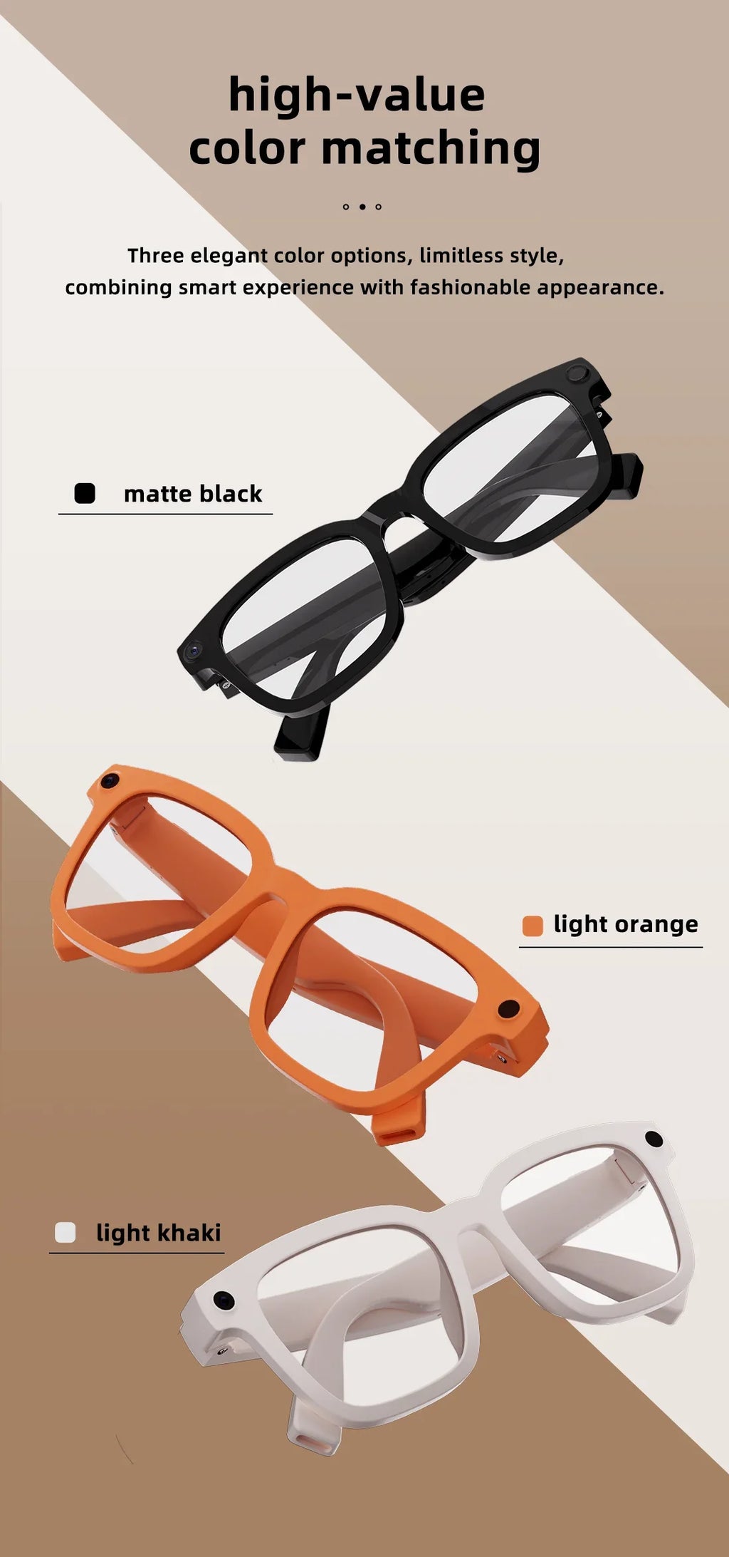 2026 AI Smart Camera Glasses 8MP 1200P Video Record Real-Time Translation Object Recognition AI Q&A Color Changing Smart Glasses