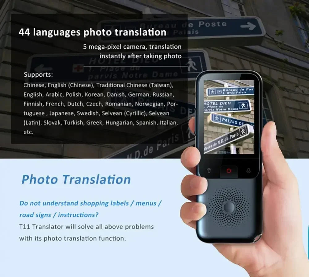 Portable T11 Smart Voice Translator, Supports 137 Languages, Real-Time Multilingual Speech Interaction, Offline Translation Devi
