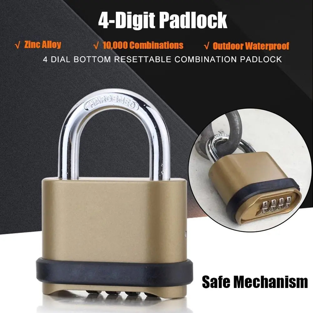 4 Dial Metal Toolbox Cabinet Luggage Backpack Password Lock Padlock Code Lock Digit Locks