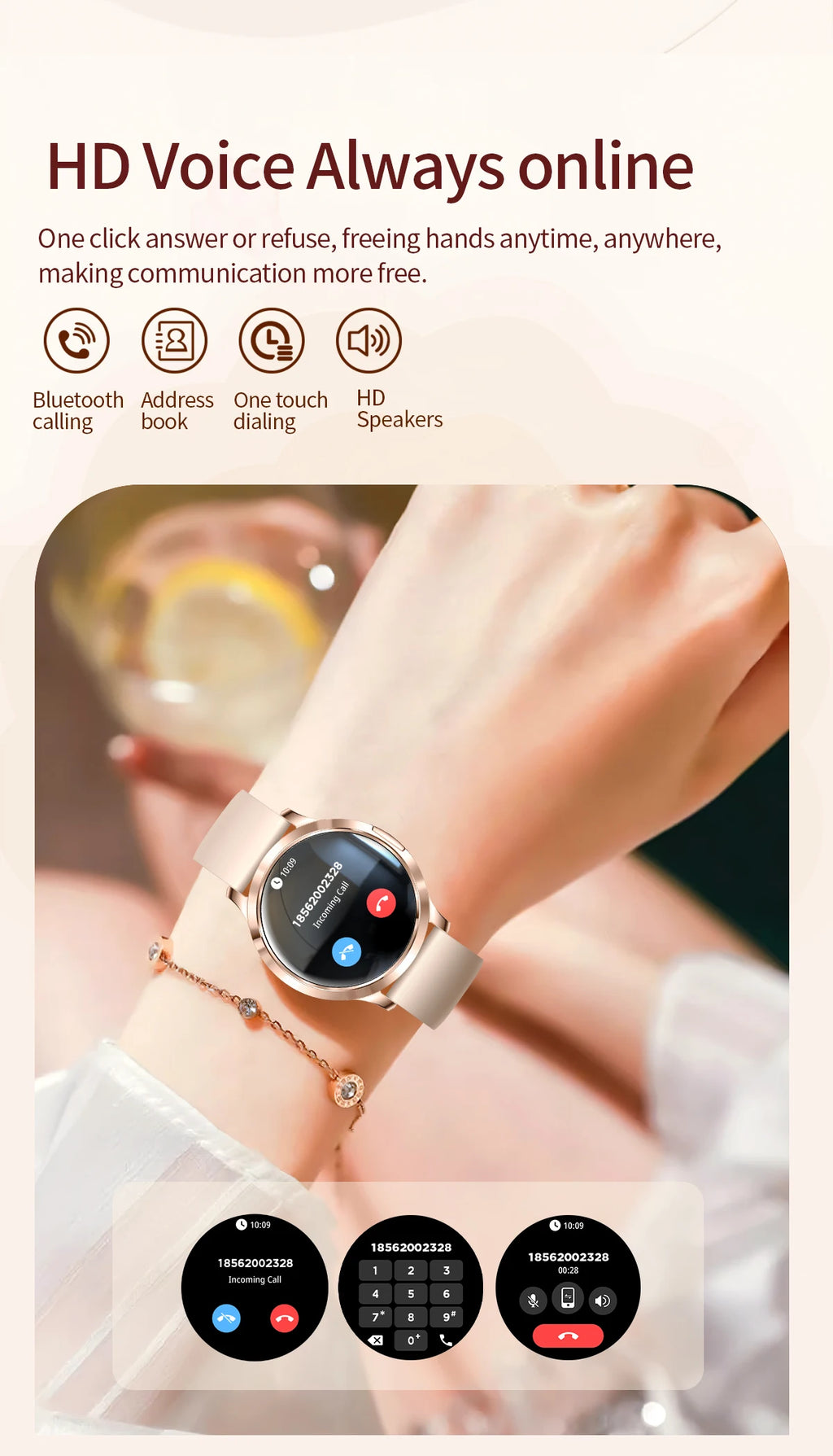 2026 New Smart Watch For Women 1.32" AMOLED Display Answer Make Call Message Health Sport Watch Ladies' Gift Music Digital Clock