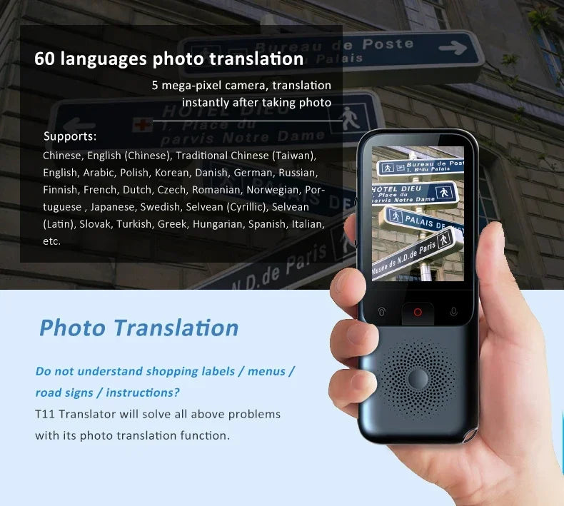 138 Language T11 Smart Translator Portable Audio Offline Real-time Intelligent Voice AI Photo Translator - Offline Translation