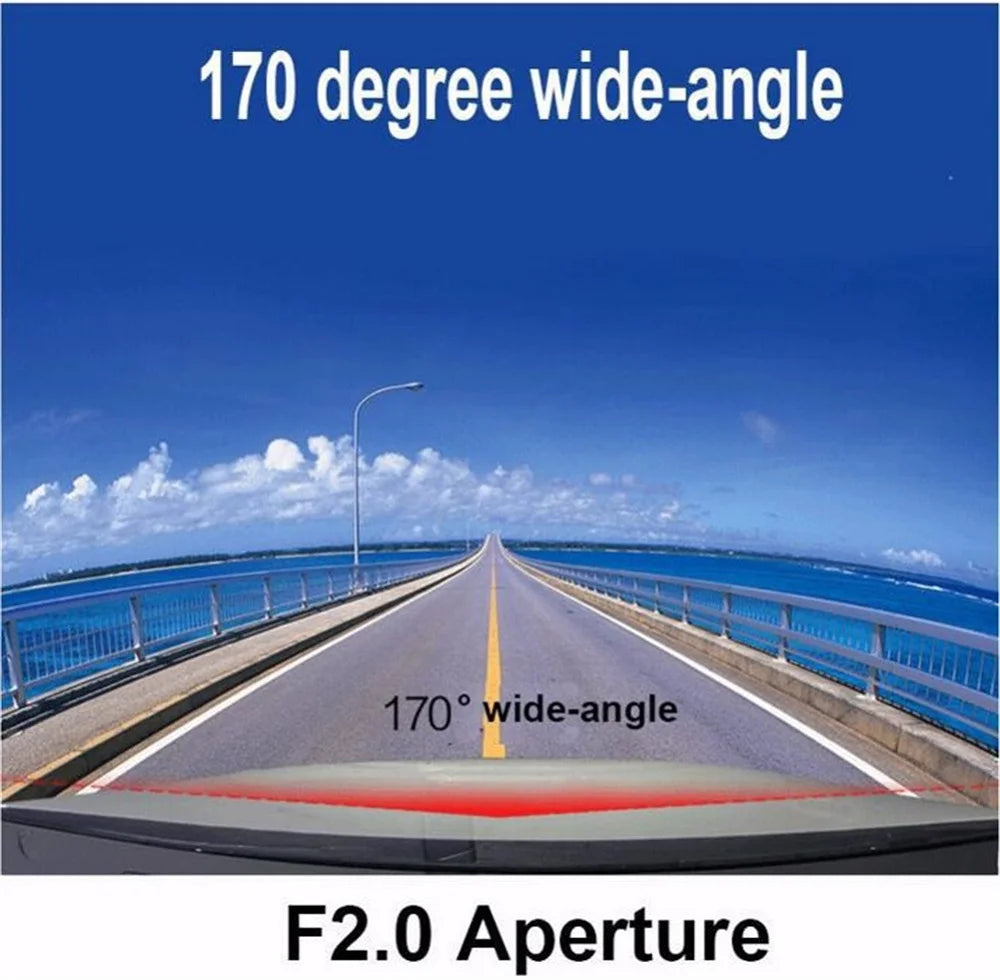 HONGTONG 2 Inch 3 Lens Car Dash Cam 1080P HD Night Vision Front Inside Rear Recording with WiFi