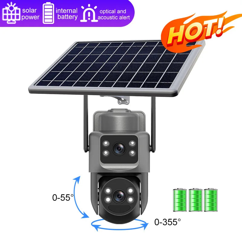 2.8'' 8MP Solar Camera Outdoor Dual Lens Wireless WIFI Surveillance IP Camera PIR Human Detection Solar Security CCTV Cam