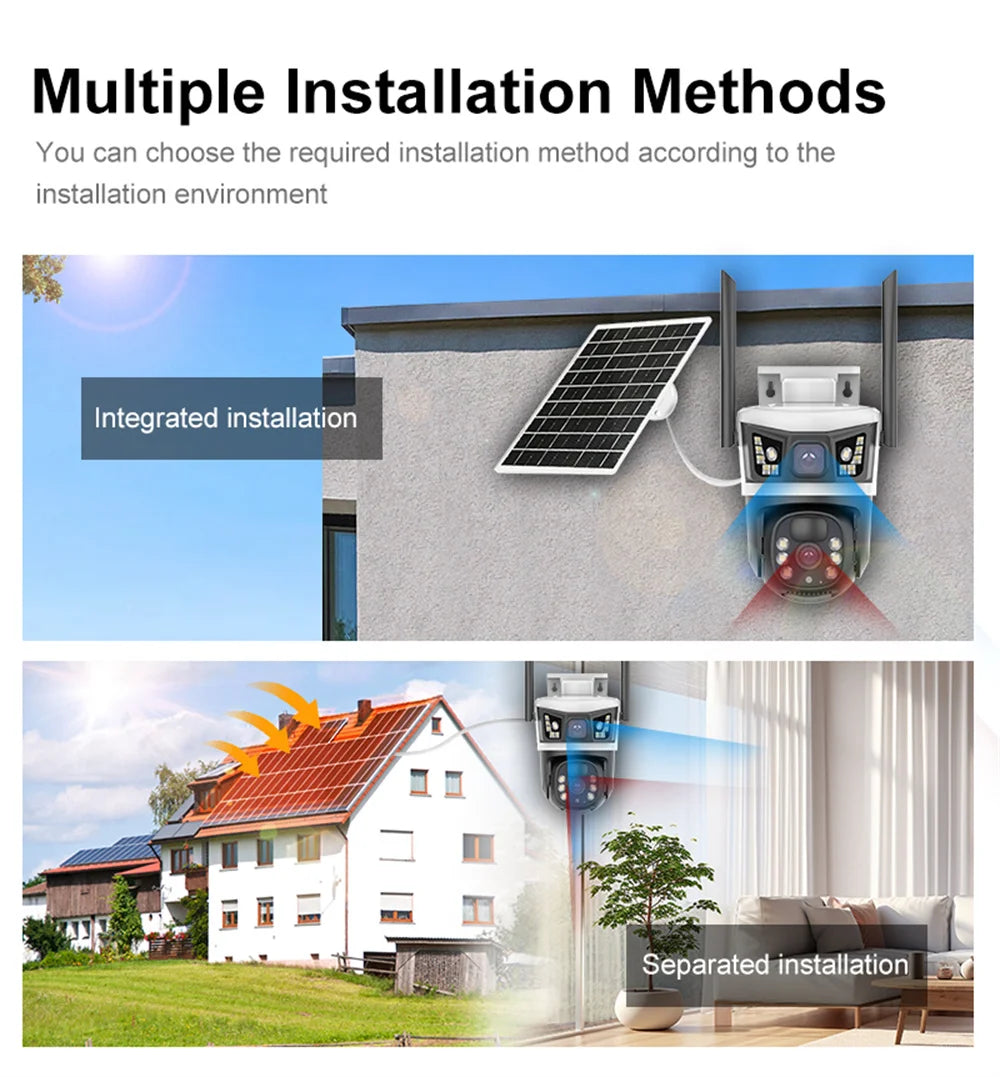 4G Solar Camera Outdoor 12MP 6K Dual Lens Dual Screens Security Video Monitor Cam Night Vision Waterproof CCTV IP Cameras Yoosee