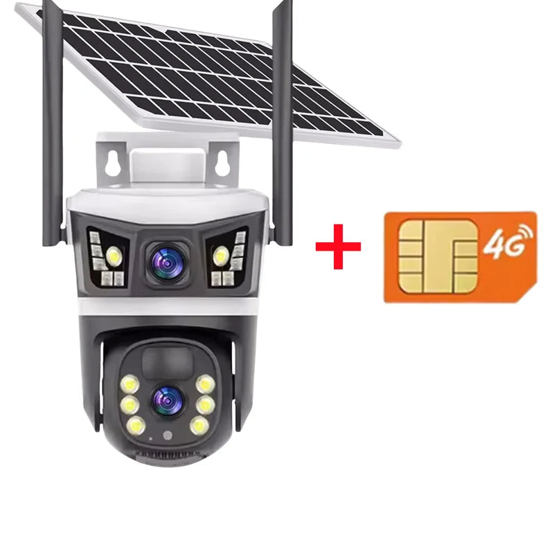 4G Solar Camera Outdoor 12MP 6K Dual Lens Dual Screens Security Video Monitor Cam Night Vision Waterproof CCTV IP Cameras Yoosee