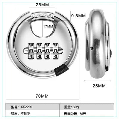 Password lock stainless steel round head password padlock warehouse round padlock waterproof and rust proof outdoor lock