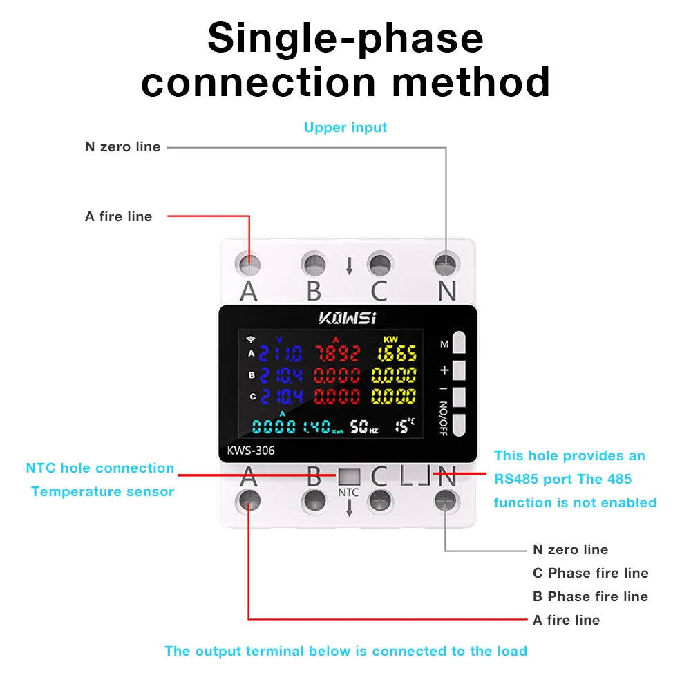 Tuya WiFi 8in1 AC Energy Meter 3P 85-290V/80A Voltage Current Meter APP Relay kWh Circuit Breaker Power Meter Smart Life