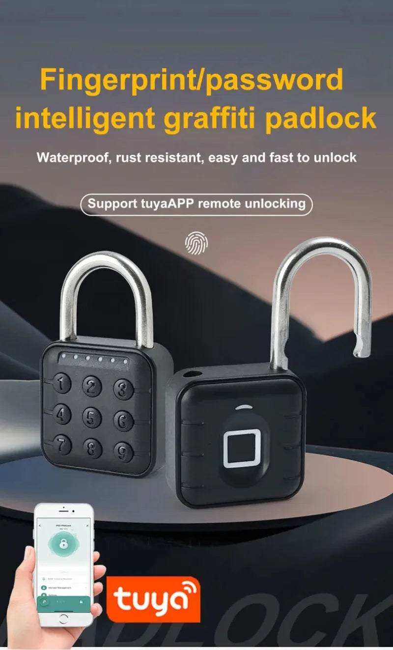 Tuya Smart Bluetooth Password Fingerprint Padlock Waterproof Keyless Security Electronic Luggage Bag Case Anti-theft Lock