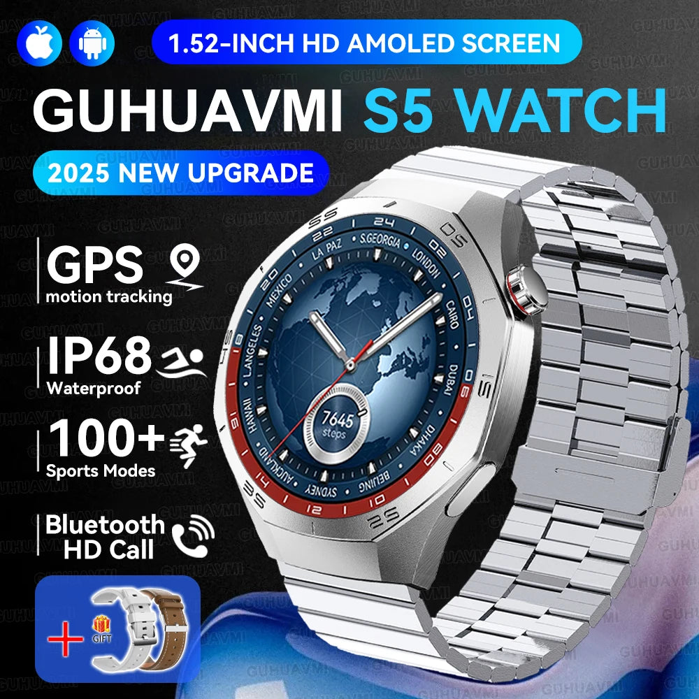 2026 New Sports Watch 5 Pro GPS Track Smart Watches Men 1.53"AMOLED Full Touch Screen Waterproof Bluetooth Talk Smart Bracelet