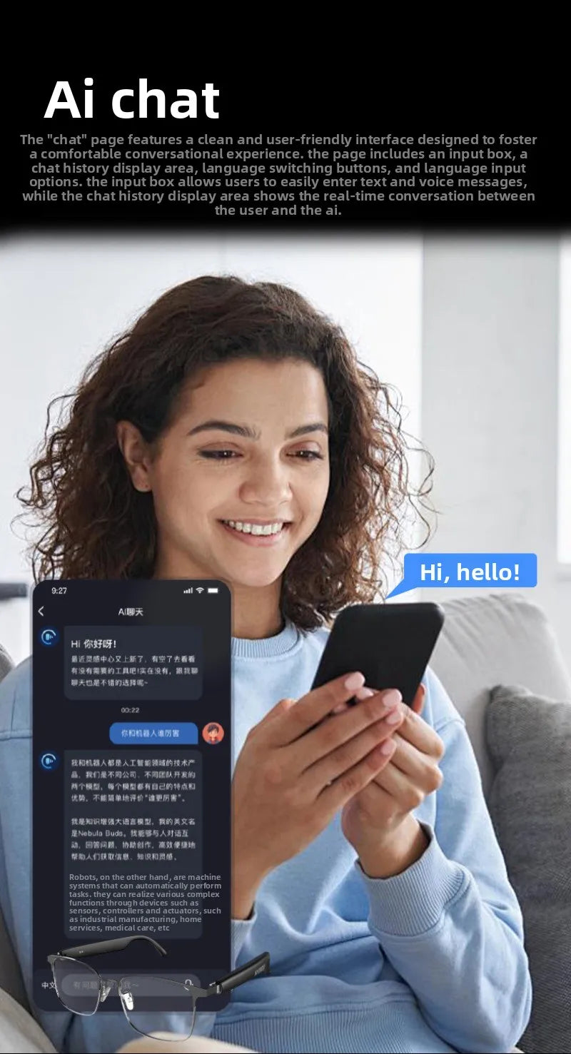 Bluetooth smart AI glasses simultaneous interpretation of 144 languages real-time wireless translation of headset calls