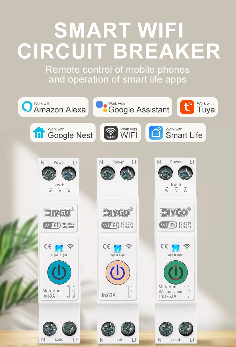 TUYA smartlife 1- 63A DIY GO 1P+N WIFI Smart Switch Energy Meter Kwh Metering Monitoring Circuit Breaker Timer Relay MCB