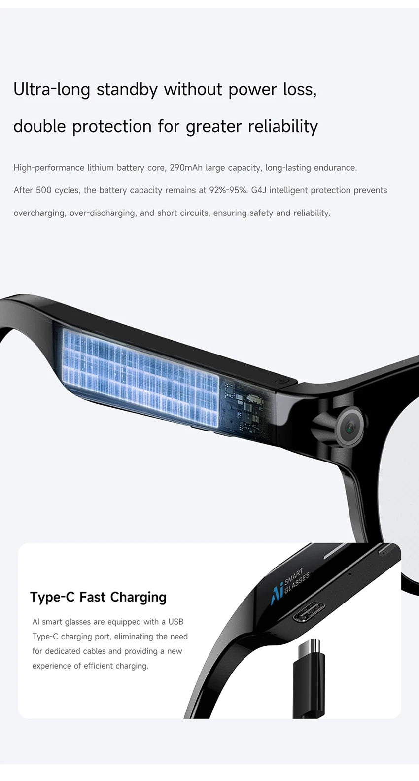 M89-S AI Smart Glasses Equipped with High-Definition 1080P Camera Translation AI Voice Assistant Music Playback and LED Lighting