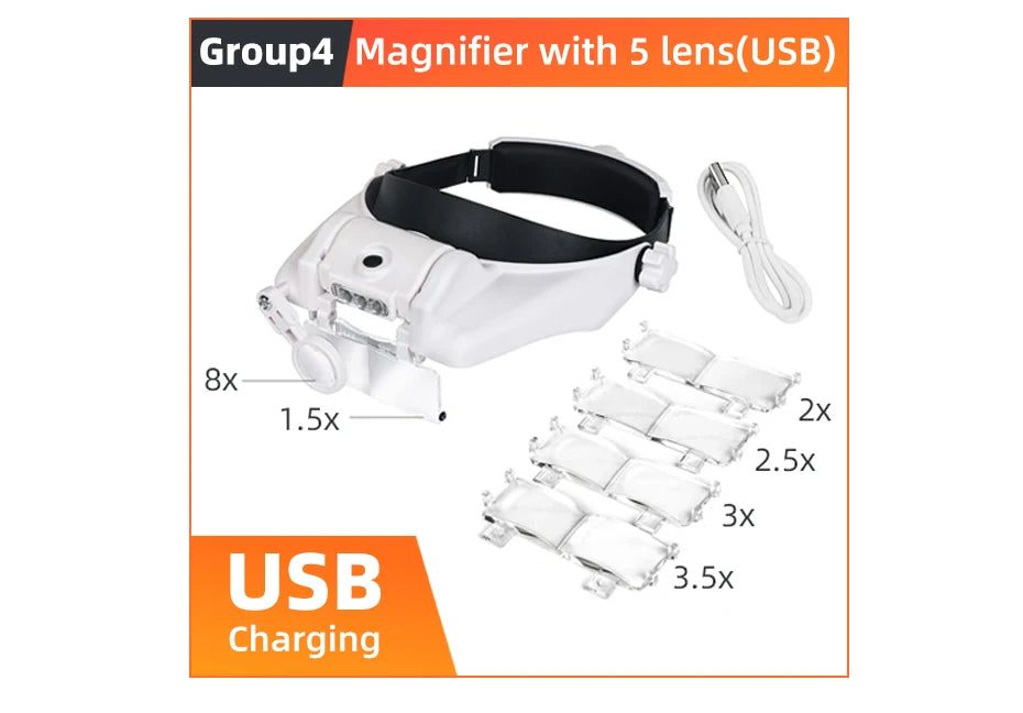 LED Magnifier 1.5x 2x 2.5x 3x 3.5x 8x Magnifying Glasses for Jewelry Watch Electronic Repair Hands-Free Loupe