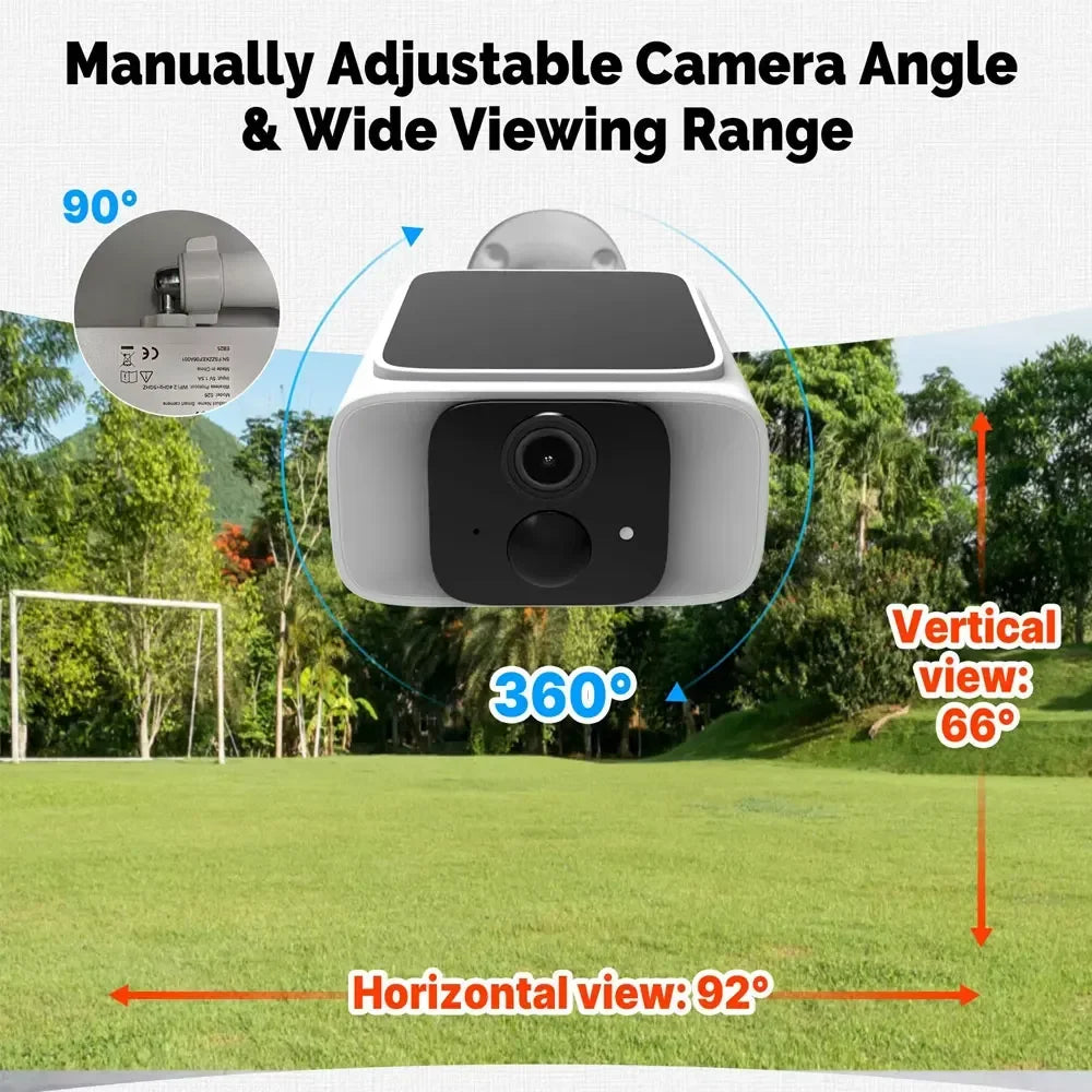 2K Solar Security Camera Wireless Outdoor 2.4/5G WiFi Cameras for Home with Fix Solar Panel Two-Way Talk Waterproof Surveillance