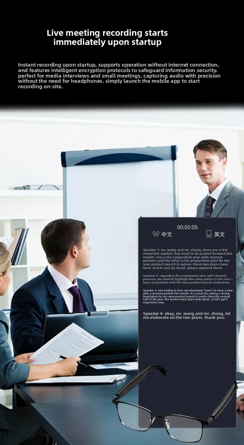 Bluetooth smart AI glasses simultaneous interpretation of 144 languages real-time wireless translation of headset calls