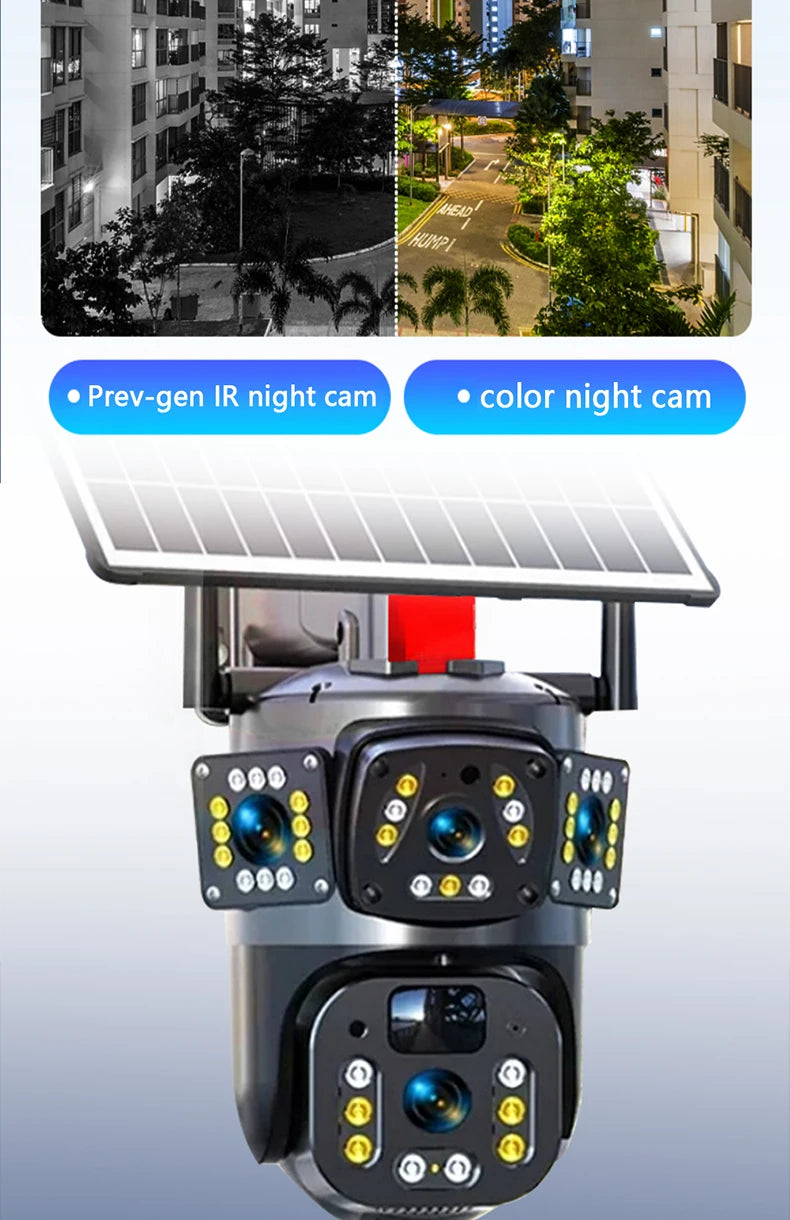 Solar Camera WiFi V360PRO Three Eyes and Two Pictures Outdoor Solar Closed Circuit PTZ Camera 1080P