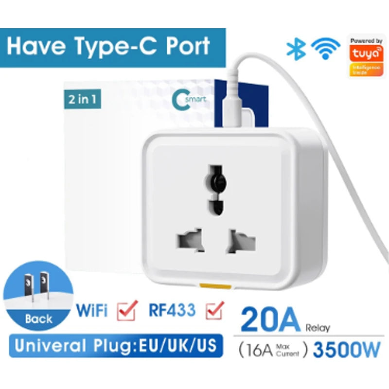 16A Tuya WiFi Smart Plug Travel Conversion Socket UK EU US Standard Power Monitor Timer Remote Control Smart Home Outlet